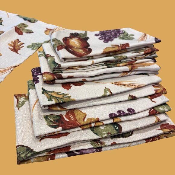 Set (7) Pear/grape/wheat/leaves Fall Table Linens Warm Thanksgiving Autumn Earth - Picture 3 of 5